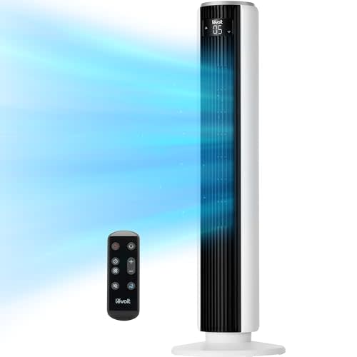 LEVOIT Tower Fan for Bedroom, 90° Oscillating Standing Fan with 28dB Quiet for Sleep, 25ft/s Velocity, 12H Timer, 5 Speeds 4 Modes, Remoter, Bladeless Room Fan for Home, Office, Indoor, 36 inch, White