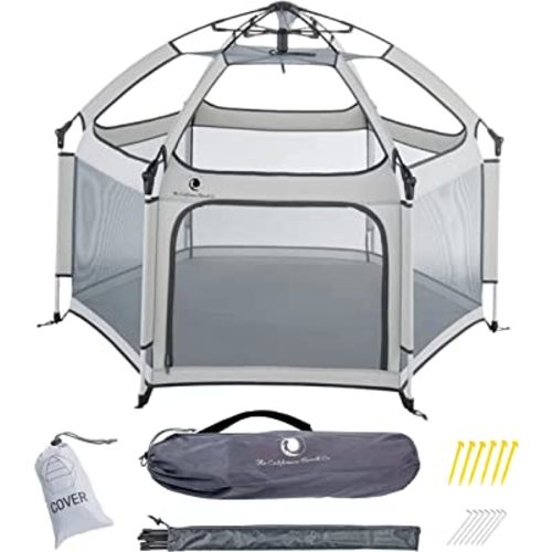 POP 'N GO Premium Indoor and Outdoor Baby Playpen - Portable, Lightweight, Pop Up Pack and Play Toddler Play Yard w/ Canopy and Travel Bag - Grey