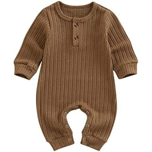 Ynibbim Winter Newborn Baby Boy Girl Solid Romper Unisex Infants Hooded Outfit Clothes Waffle Cotton Button Jumpsuits