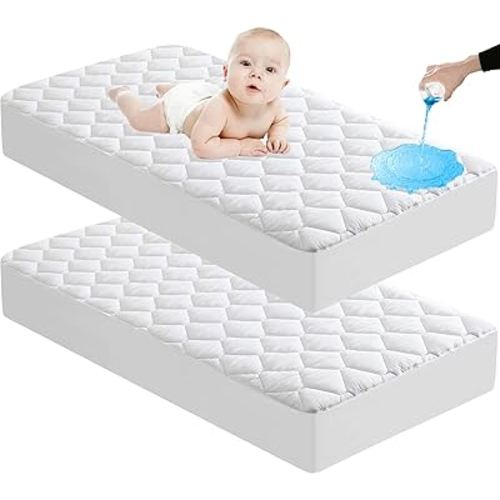 Lunsing 2 Pack Waterproof Crib Mattress Protector, Soft & Breathable Crib Mattress Pad Cover, 3-10 inches Deep Pocket, 52"x28", White