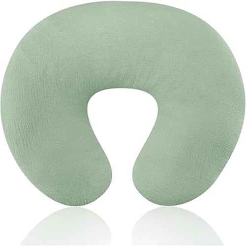 Hooyax Muslin Nursing Pillow Cover, Soft Breathable Feeding Slipcover for Breastfeeding Moms, Stretchy Removable Infant Pillow Cover for Boy and Girls (Green)