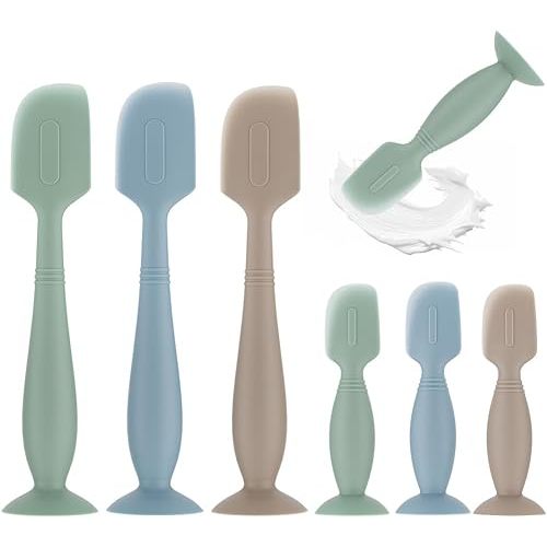 6Pack Baby Diaper Cream Spatula - Soft Silicone Diaper Cream Applicator, Butt Paste Spatula for Newborn Baby, 3xLarge Size, 3xSmall Size (Green/Khaki/Blue)
