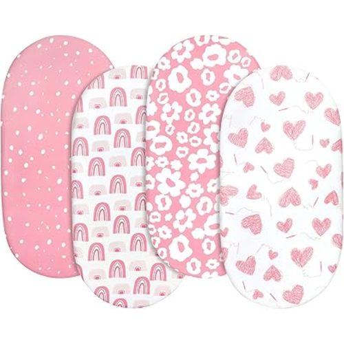 Gllquen Baby Bassinet Sheets 4 Pack, Breathable Cozy Fitted Mattress Sheet, Elastic Travel Crib Fashionable Floral Pattern, Standard Cradle Safe Sheets for Baby Boy Girls 32"X16"(Love)