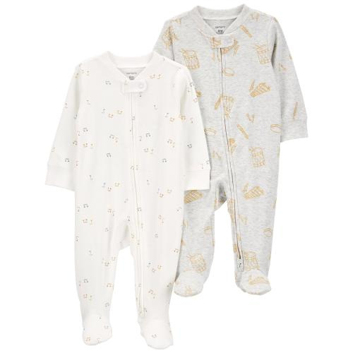 Baby 2-Pack 2-Way Zip Cotton Blend Sleep & Play Pajamas - Style,White/Grey