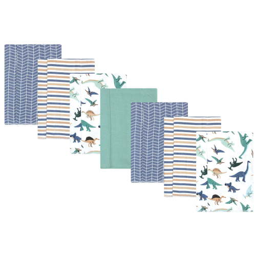 Hudson Baby Boys Cotton Flannel Burp Cloths 7-Pack, Dino Friends, One Size