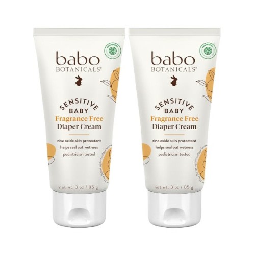 Babo Botanicals Sensitive Baby Fragrance-Free Diaper Cream - 25% Natural Zinc Oxide - Calendula, Shea & Cocoa Butter - EWG Verified - Vegan- From birth on - 2-Pack