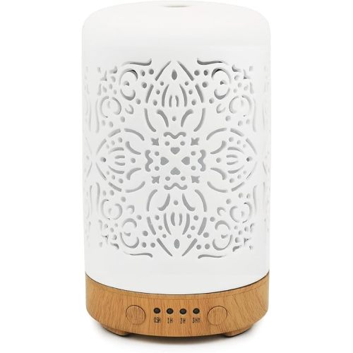 Earnest Living Essential Oil Diffuser White Ceramic Diffuser 100 ml Timers Night Lights and Auto Off Function Home Office Humidifier Ultrasonic Aromatherapy Diffusers for Essential Oils