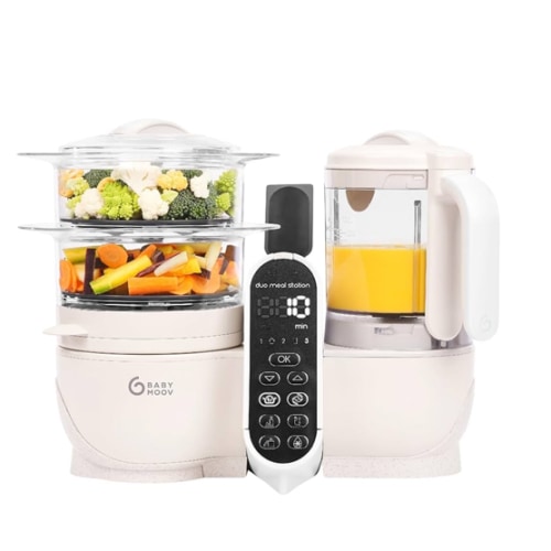 Babymoov Duo Meal Station 6 in 1: Multi-Speed Baby Food Maker Steamer and Puree Blender, Baby Food Processor that warms & defrosts (Nutritionist Approved), Mineral Beige