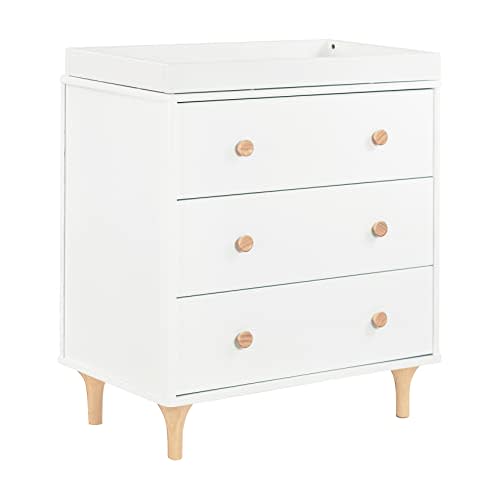 Babyletto Lolly 3-Drawer Changer Dresser with Removable Changing Tray in White and Natural, Greenguard Gold Certified