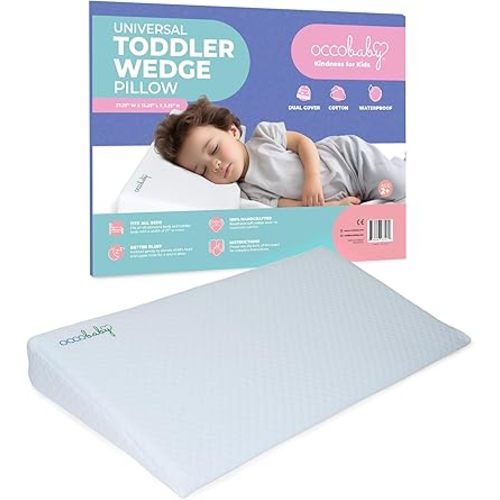 Toddler Pillow Wedge with Waterproof Cover, Organic Cotton Pillowcase, Neck Support, Congestion and Coughing Support, Kid Pillow for Travel, Daycare Naptime