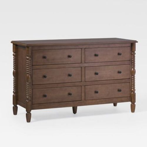 Walker Edison Easy Assembly Solid Wood 5 Drawer Spindle Chest Dark Brown 6-Drawer