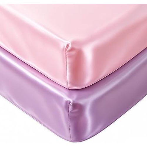 Satin Soft Crib Sheet 2 Pack, Great for Baby with Sensitive Hair, Silky Baby Sheet 52’’x28’’x8’’ Fitted Sheets for Girls (Pink & Purple)