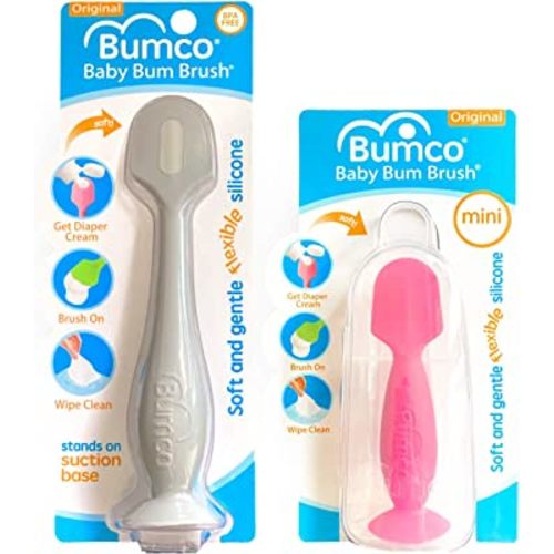 Bumco Diaper Cream Spatula + Mini Baby Bum Brush for Baby Butt Cream with Travel Case - Diaper Cream Applicator Set, Butt Spatula Baby Necessities, Diaper Cream Brush, Gray & Pink