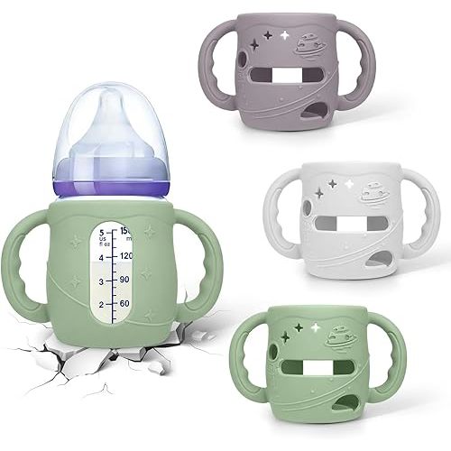 BUSOHA 3 Pack Silicone Sleeves for Lansinoh NaturalWave Baby Bottles - Baby Bottles Sleeves for Lansinoh Bottles Baby Anti-Colic Bottles Holder with Handle Silicone Protector,5 oz