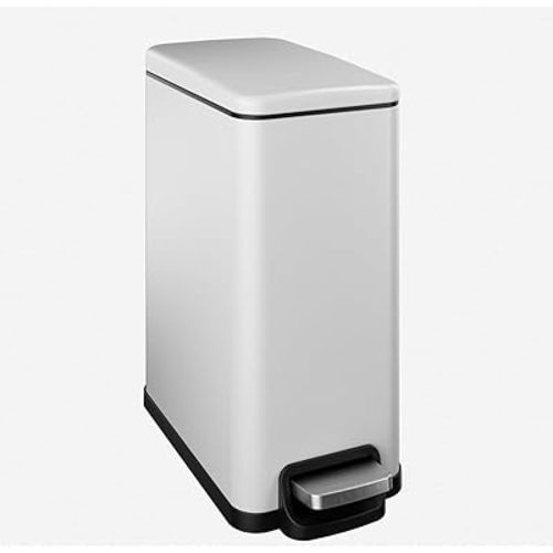 Slim Bathroom Trash Can with Lid Soft Close, 2.6 Gallon Stainless Steel Garbage Can with Removable Inner Bucket, Durable Step Pedal, Small Trash Bins for Toilet, Bedroom, Kitchen, Office