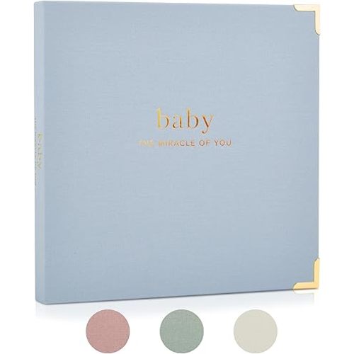 Keepsake Baby Memory Book for Boys and Girls – Timeless First 5 Year Baby Book – Gender Neutral Blue Baby Journal Scrapbook or Photo Album - A Milestone Book to Record Every Event from Birth to Age 5