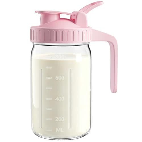 32oz Breast Milk Pitcher with Lid - Airtight Leakproof Glass Storage with Flip Cap & Pour Spout, Wide Mouth 1 Quart Breastmilk Storage Container Breastfeeding Essentials for Breastmilk, Formula, Milk