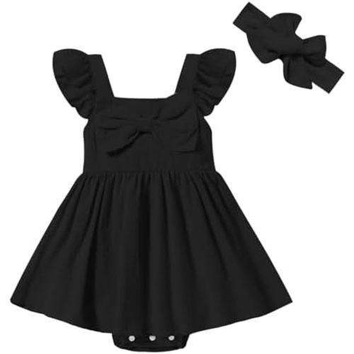 DREAM BUS Newborn One-piece Romper Dress Infant Ruffle Sleeveless Bodysuit with Headband Baby Clothes Baby Girl Jumpsuits