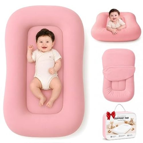 Mapotf Baby Lounger for Newborns 0-24 Months, Soft Breathable Cotton Infant Support Cushion for Tummy Time & Play, Portable Infant Lounger, Baby Essentials - Dusty Rose (Cover Included)