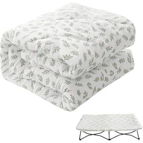 Sheet for Regalo My Cot Portable Toddler Bed, Joovy Travel Cot (Sheet Only, Bed not Included), Quilted Soft Padded Cover, 48''×24.5'', Green Leaf