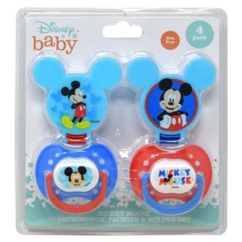 Disney Mickey Mouse Baby Orthodontic 4pc Pacifier and Holder Set
