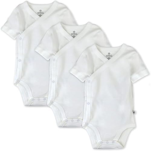 3-6 months HonestBaby Unisex Baby 3 Pack Short Sleeve Side Snap Kimono Bodysuit 100% Organic Cotton for Infant Baby Boys, Girls