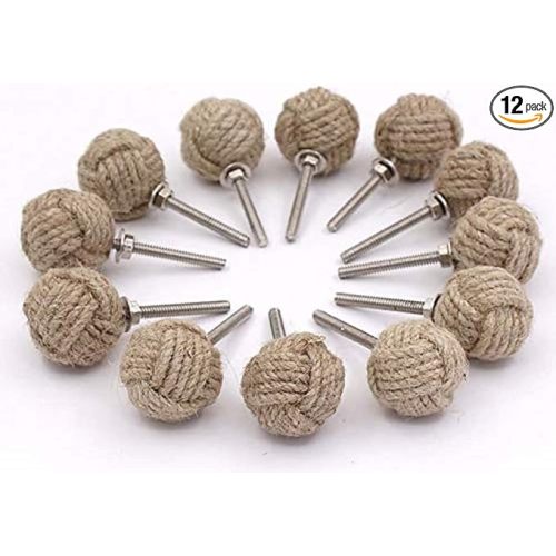 Cabinet Knobs 12 Pack for Cabinets & Drawers, Nautical Jute Rope Cabinet Door Knobs, Rustic Twisted Rope Drawer Pulls, Vintage Decorative Furniture Hardware for Kitchen Cabinets, Closet & Dressers