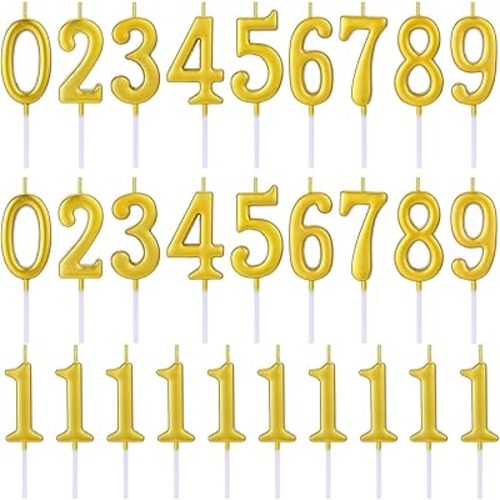 28 PCS Number Birthday Candles Gold Number Candles Cake Candles for 1st Birthday to 18th Birthday Decoration, Wedding Anniversary, Party Celebration, Baby Showers (Gold)
