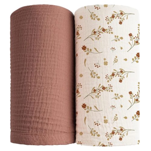 Swaddle Blankets 2 Pack, Large 47 x 47 inches, Soft Breathable Swaddling Wrap for Unisex Newborn (Chestnut, Posy)