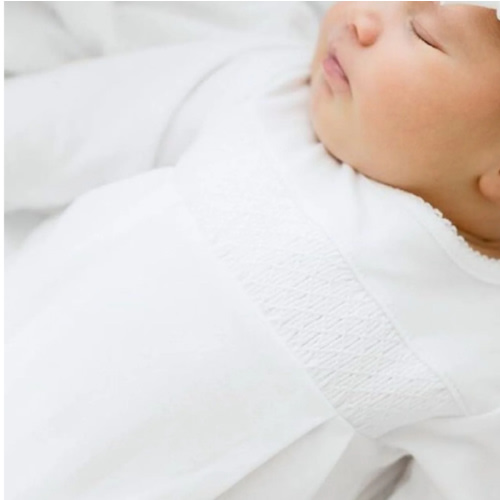 Essentials Smocked White Footie with White Trim