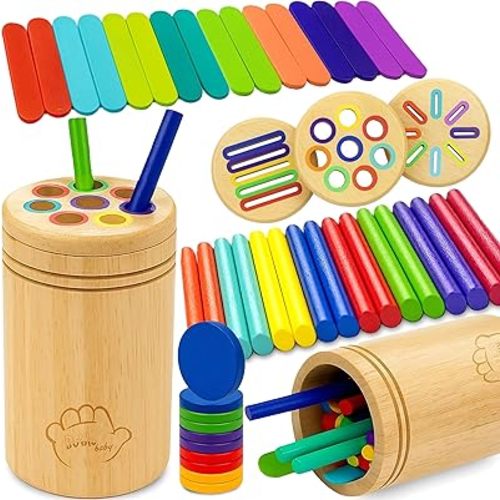 Wooden Montessori Baby Toddler Toys – Sorting Toys for Toddlers 1-3, Fidget Learning Activities, Object Permanence Toy for Babies, Montessori Sensory Fine Motor Development