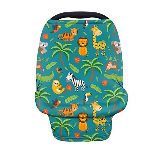 Forchrinse Wildlife Animal Cartoon Jungle Animal Car Seat Cover for Babies,Soft Nursing Breastfeeding Scarf Breathable Carseat Canopy for Baby Boys Girls
