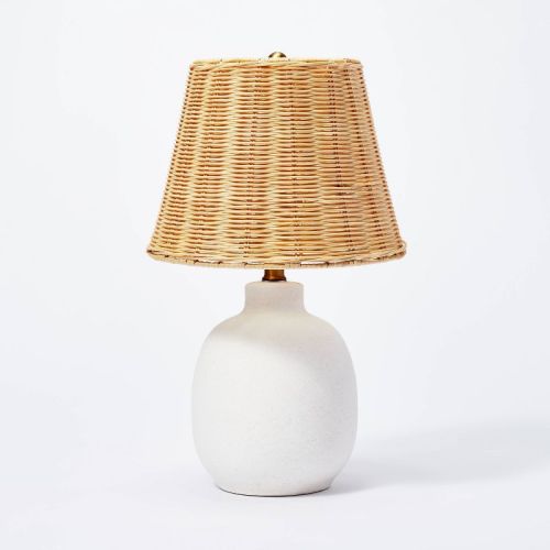 18.5"x11" Ceramic Table Lamp With Rattan Shade White - Threshold™ Designed With Studio Mcgee: Nightstand Wicker Lighting