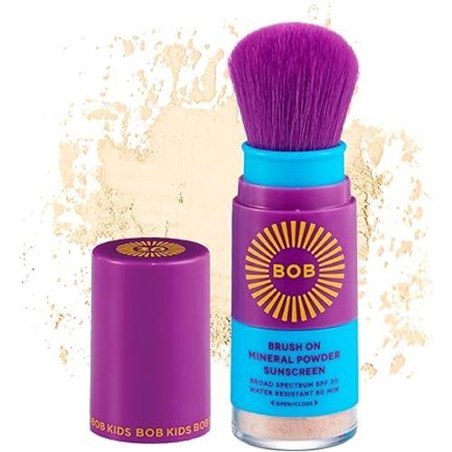 BOB KIDS SPF 30 Brush On Mineral Powder Sunscreen, Broad Spectrum, Water Resistant 80 Mins, Easy to Apply for Kids and Babies, Mfg in USA