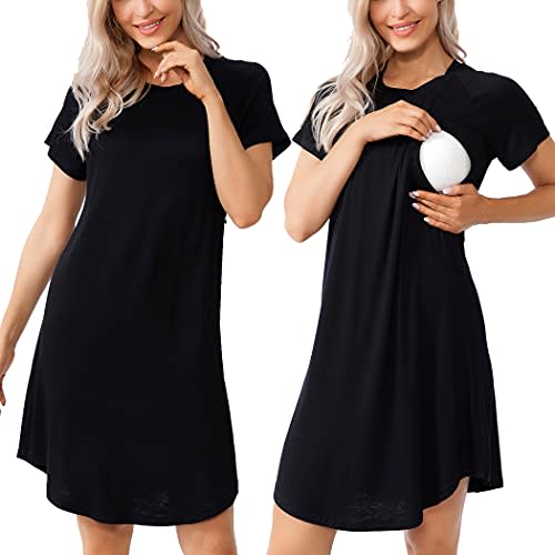 AGKRUNN Women Sleepshirts 3 in 1 Labor/Maternity/Nursing Nightgown Short Sleeve Breastfeeding Sleep Dress XS-3XL