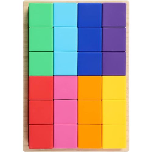 BLUE GINKGO Silicone Rainbow Blocks - Giftable Soft Blocks for Kids | BPA Free Silicone Blocks | Montessori Blocks, Silicone Rainbow Stacking Toy with Sorting Tray (24 PC - Vibrant) - Rainbow 24pc