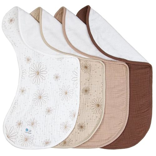 lulumoon Muslin Burp Cloths for Babies: 100% Soft Cotton Large Burping Cloths - Neutral Baby Burp Rags for Boy and Girl - Absorbent Burp Cloth for Spit-Ups 4 Pack