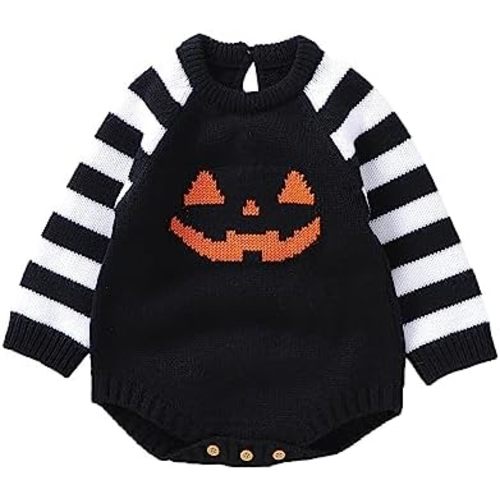 SAYOO Unisex Baby Girl Boy Halloween Romper Knitted Pumkin Face Bubble Sweater Bodysuit Jumpsuit One Piece Playsuit Clothes