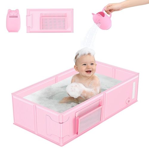 Foldable Baby Bathtub, Converts Shower to Tub, 2-in-1 Portable Toddler Tub with Rinse Cup, No Assembly Easy to Clean, Space-Saving Collapsible Baby Bath Tub for Small Bathroom, Travel & Camping, 6M-5Y