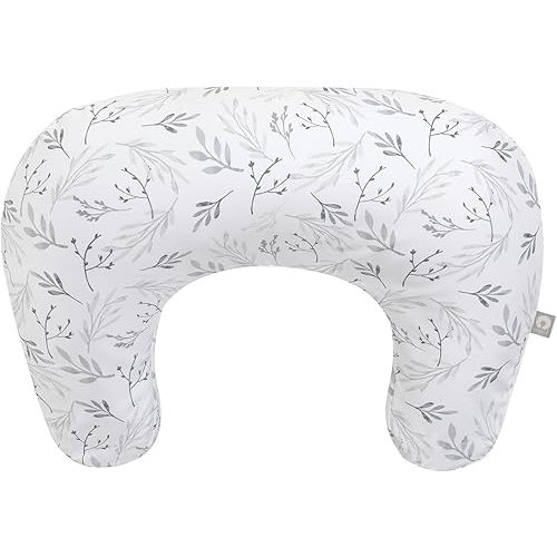 Boppy Nursing Pillow - Ergonomic Bottle & Breastfeeding Pillow with High, Firm, Large Area, Water-Repellent Cushion with Washable Cover; Baby Safety Alliance Verified - Gray Gentle Leaves