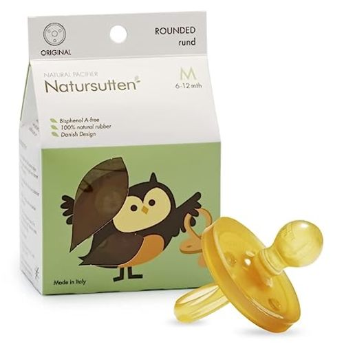 Natursutten Pacifiers 6-12 Months - 1-Pack Original Shield Round Nipple Natural Rubber Safe & Soft BPA-Free Pacifiers for Breastfeeding Babies - Newborn Pacifiers Made in Italy - 1 Count (Pack of 1) - Original/Round