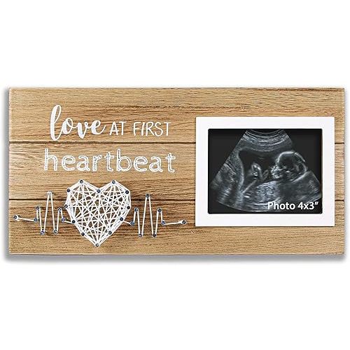 VILIGHT New Mom Gifts - Pregnancy Announcements Baby Gender Reveal Gifts - Love At First Heartbeat Sonogram Picture Frame for Standard 4" x 3" Ultrasound Photo