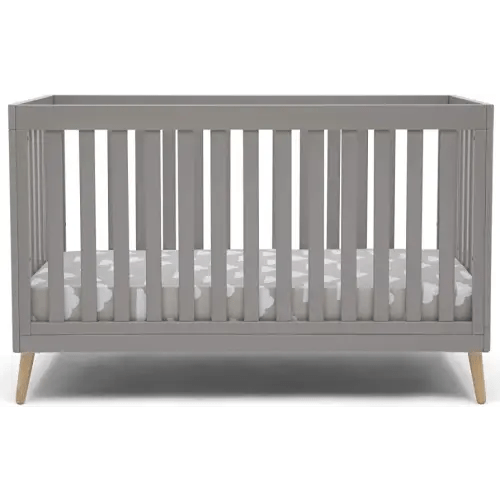 Delta Children Essex 4-in-1 Convertible Baby Crib, Grey with Natural Legs