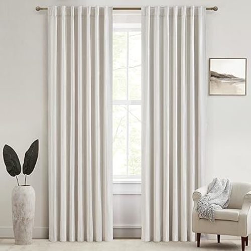 Drapes 84 Inch Length 2 Panels Set for Bedroom Aesthetic,100% Blackout Cute Curtains for Nursery Weather Curtains Thermal Insulated Energy Efficient Cotton Linen Blend Back Tab Pleated Cream Beige