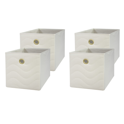 Mainstays Collapsible Quilted Fabric Cube Storage Bins (10.5" x 10.5"), 4 Pack, Vanilla Dream