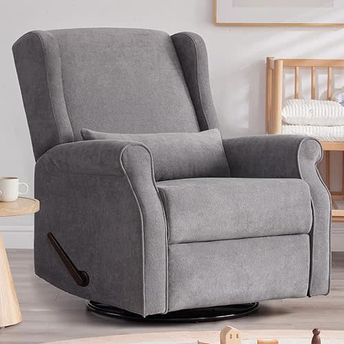 Nursery Swivel Glider Recliner,Rocking Chair Nursery with Footrest,Rocking Recliner Chair for Nursery,Glider Rocker Recliner for Living Room & Bedroom,Grey
