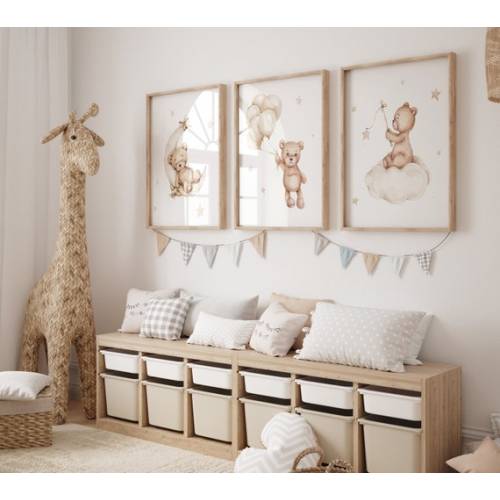 Set of 3 Teddy Bear Printbear Nursery Decornursery Wall - Etsy