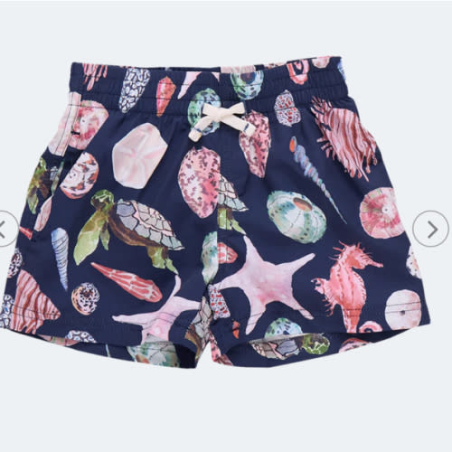 Baby Boys Swim Trunk - Navy Watercolor Shells – Pink Chicken