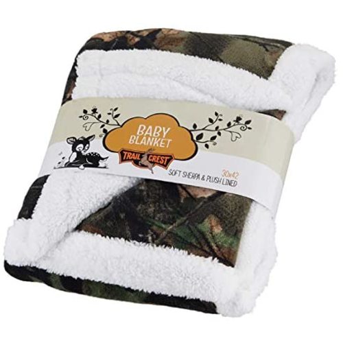 Baby Infant Camo Accent Soft Sherpa and Plushed Lined Coral Fleece Gift Blanket (Everest White)