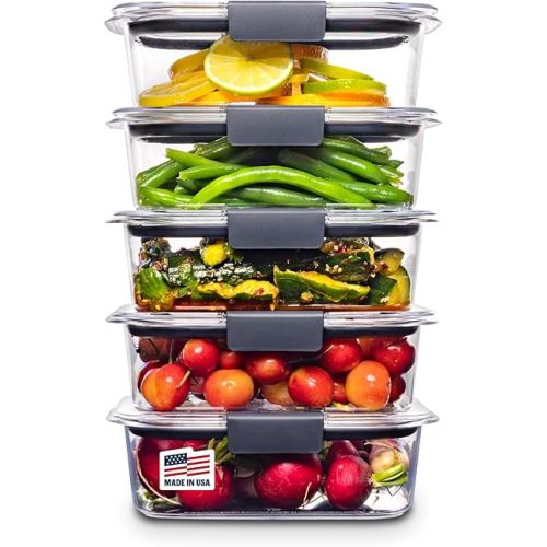 Rubbermaid Brilliance Food Storage Containers BPA Free Airtight Lids Ideal for Lunch Meal Prep & Leftovers Set of 5 (3.2 Cup)